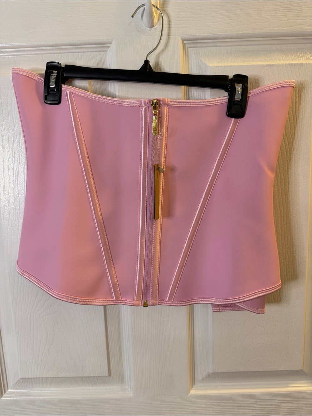 Strapless Pink Corset Top with Gold Zip